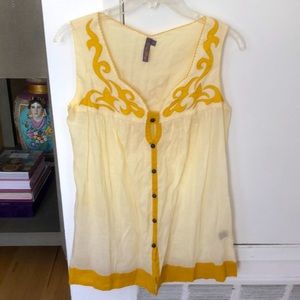 Cass guy women’s sleeveless yellow floral 100% cotton blouse size 2